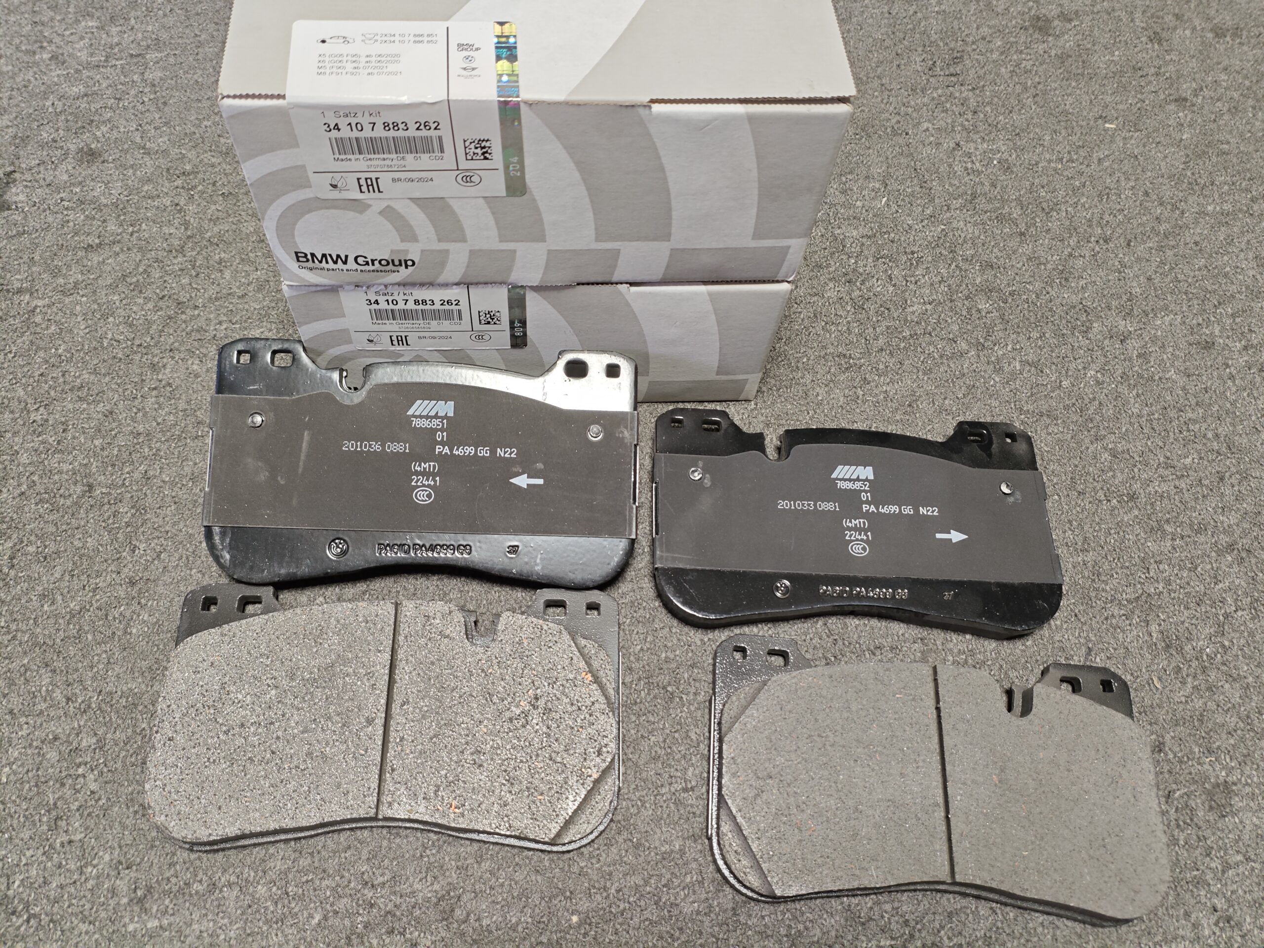 24c3d8d941e6446124a841ece3482a2 34107883262 BMW G20 G22 G05 Front Wheel Brake Pad Set 34108746107 34117991034 34108093705 34109502514 34107886853 34108093715 34117991033 34108092822 - 画像 (1)